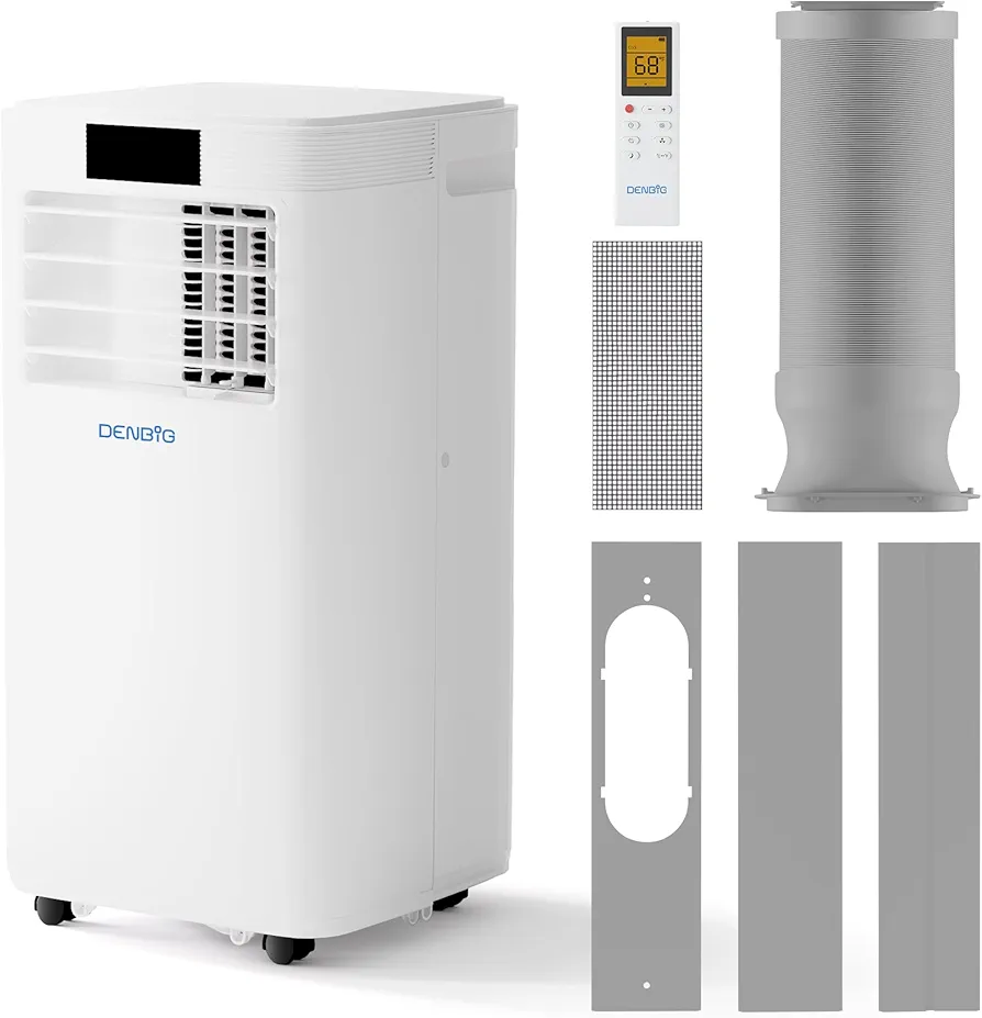 10,000 BTU Portable Air Conditioner for Room up to 350 Sq. Ft, Portable AC Unit with Built-in Dehumidifier and Multi-speed Fan, Remote Control, 24-Hour Timer, and Window Slider Kit, White