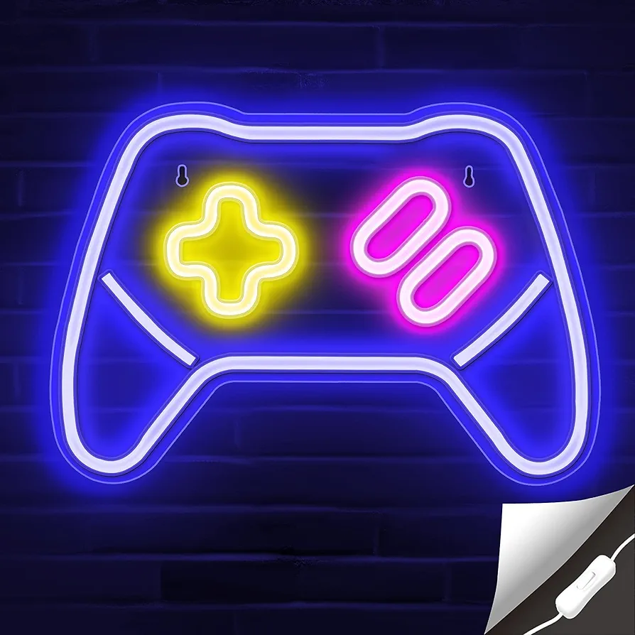 Lumoonosity Game Controller Neon Signs – Gamepad/Game Remote Neon Sign for Video/PC Gamer, Teen Boys' Gift - Game Zone LED Signs for Wall, Bedroom, Game Room Decor - Cool Gaming Console Neon Light