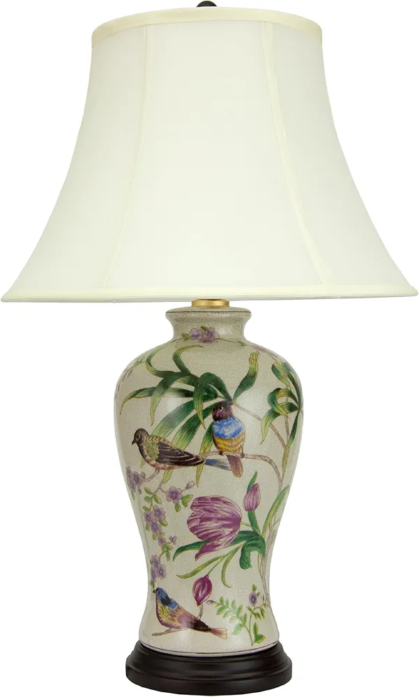 Oriental Furniture 29" Floral White Porcelain Lamp