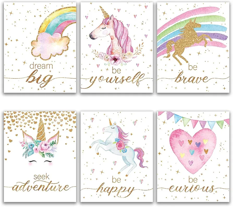 Inspirational Unicorn Watercolor Art Prints Set of 6 (8”X10”) Unicorn Wall Decor Gifts for Girls Kids, Watercolor Decorations for Bedroom Home Living Room Teen, Unicorn Posters Gifts for Unicorn Lover,Unframed-8 (Unicorn)