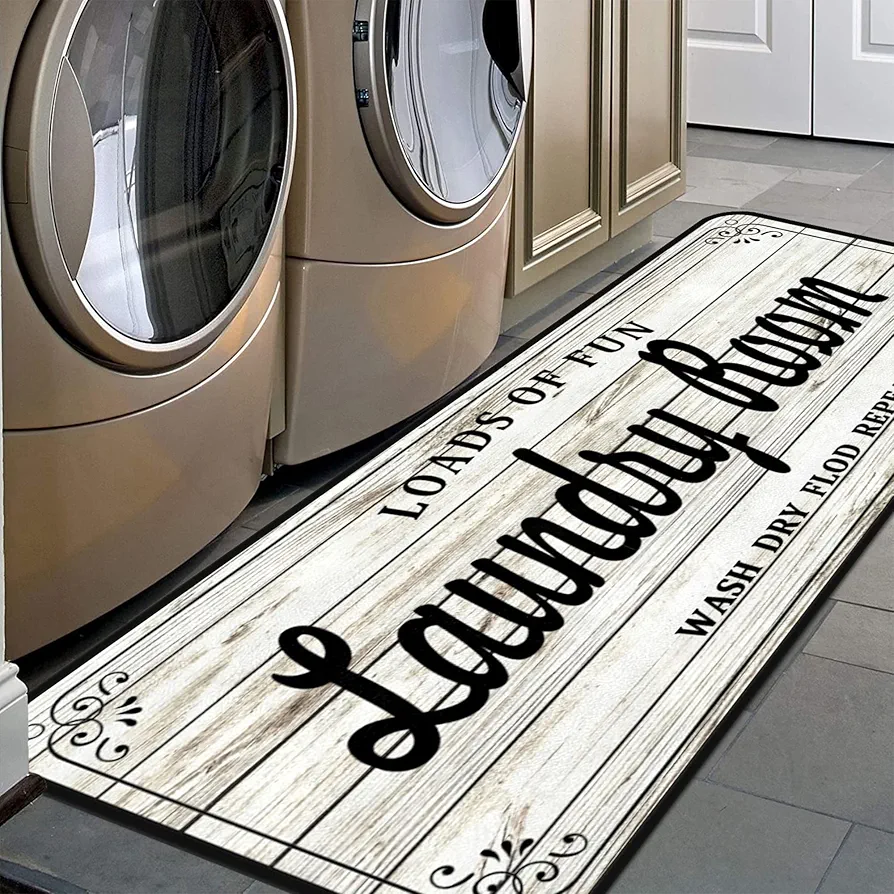 Farmhouse Laundry Room Rug Runner 20"x59" Non Slip Laundry Floor Mat Durable Laundry Decor for Laundry Room Entrance Rug Area Rug for Bathroom Hallway Laundry Room Decor Accessories (White)