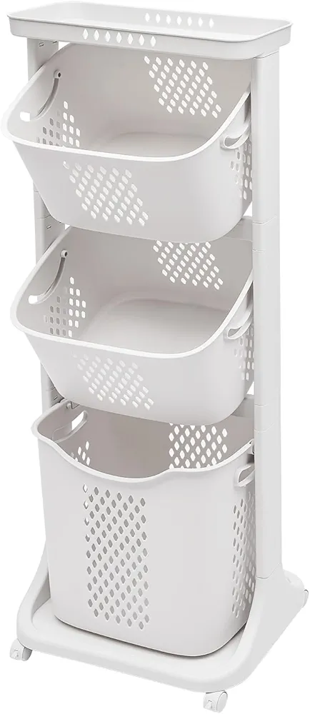 3-Layer Laundry Basket Storage Basket Layered Storage, Hollow Design Rectangular Clothes Storage Rack With Four Universal Wheels, Adjustable Angle, For Kitchen, Bathroom, Bedroom, Laundry Room