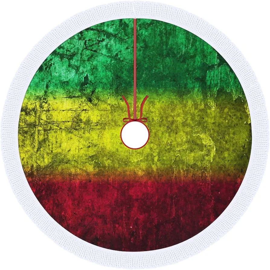 Red Yellow Green Rasta Flag Christmas Tree Skirt Mat Party Decorations Indoor Outdoor Living Room Home Decor 36"x36"