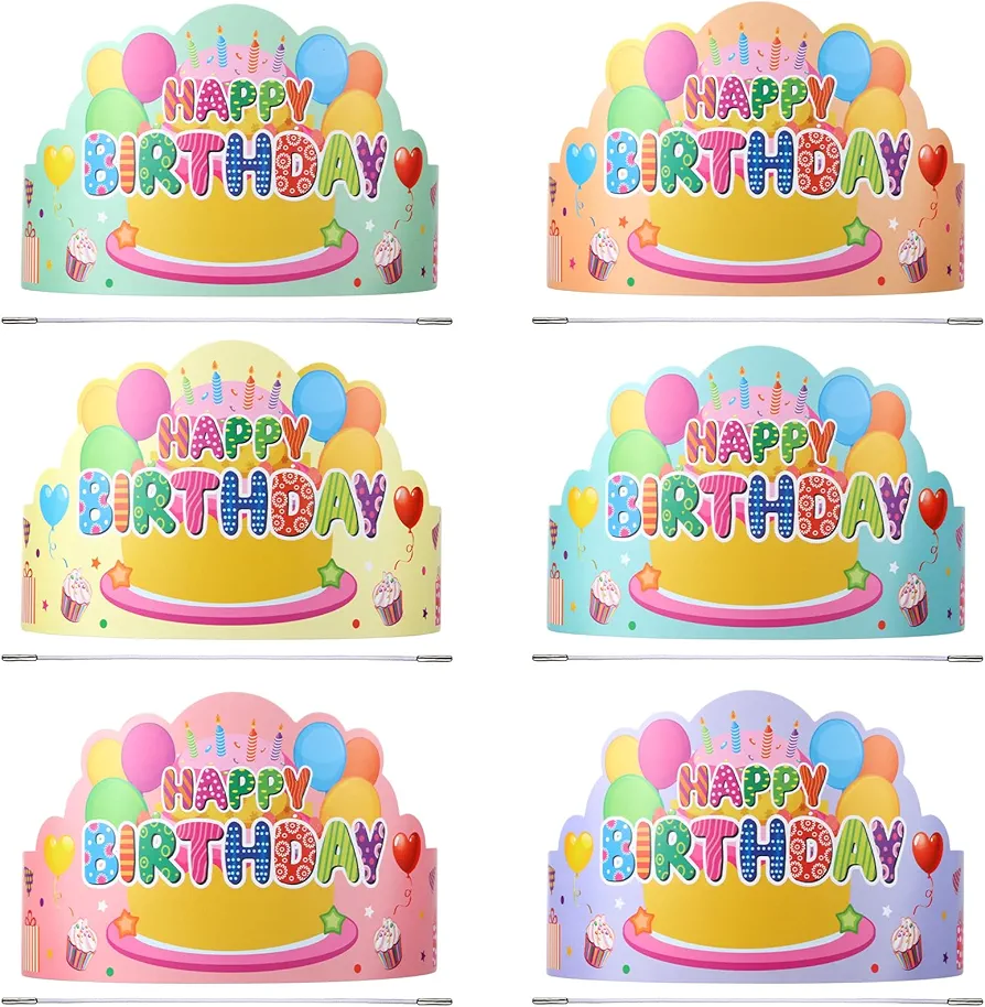 Yunsailing 36 Pcs Happy Birthday Crowns for Kids Paper Birthday Hat Crowns for Classroom Birthday Gifts Kids' Party (Macaron Color)