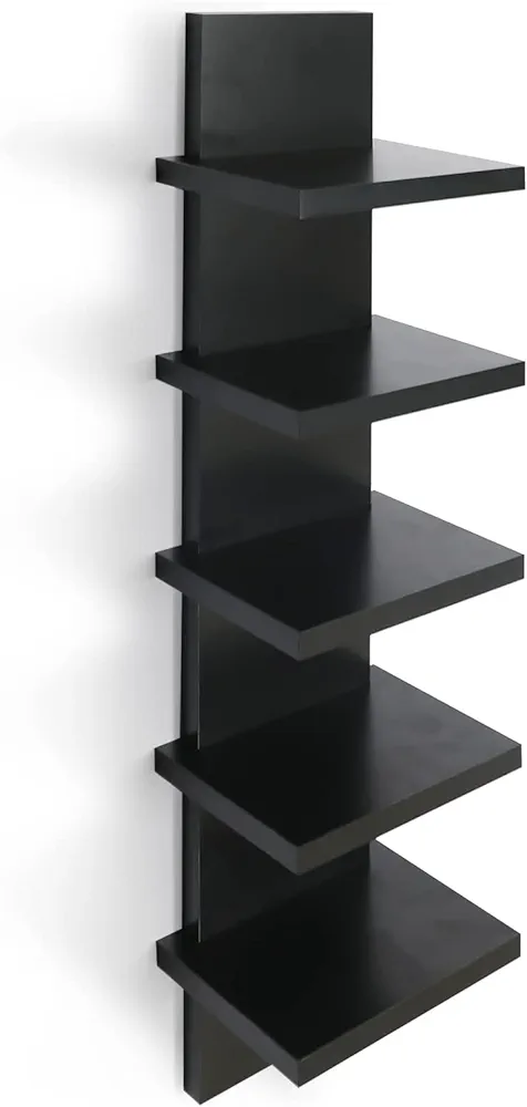 5 Tier Wall Shelves Black, Vertical Column Shelf Floating Storage Home Decor Organizer Design Utility Shelving Bedroom Living Room, 30.7