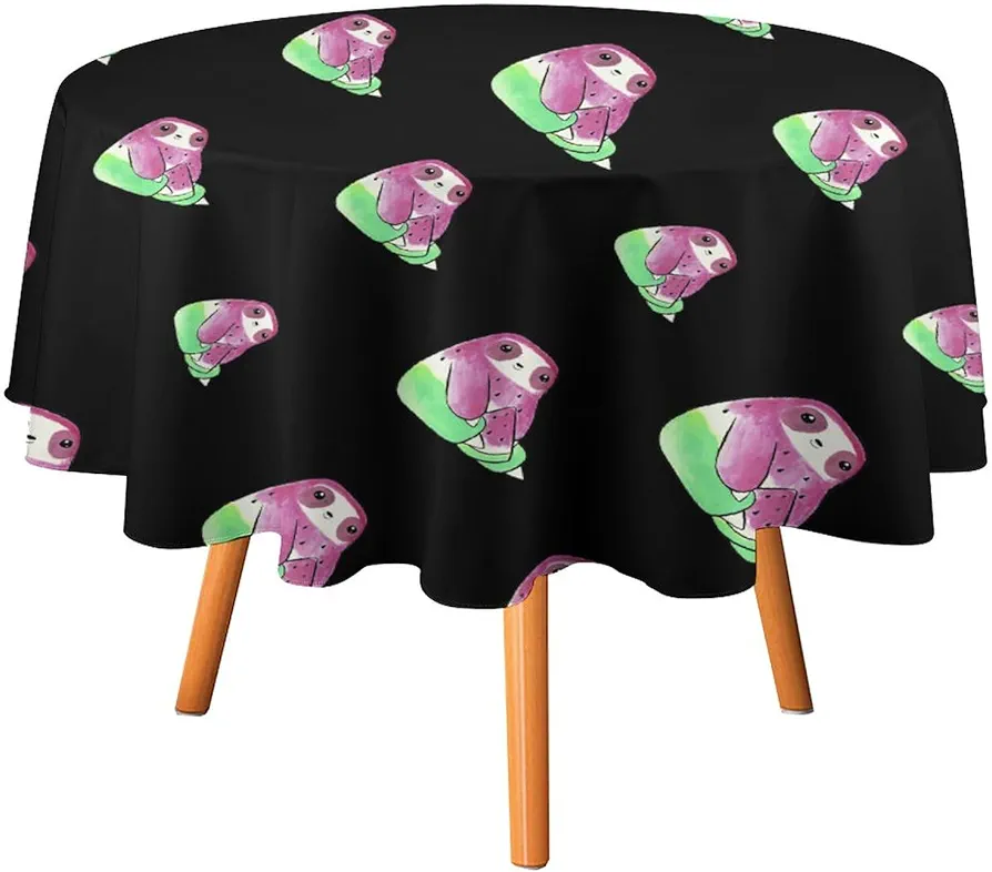 Watermelon Sloth Round Tablecloth Washable Table Cloth Polyester Table Cover for Dining Room Party Picnic 60x60in