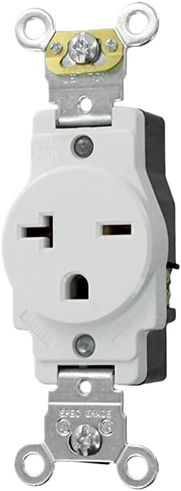 Leviton 5461-W 20-Amp 250-Volt NEMA 6-20R, 2P, 3W, Narrow Body Single Receptacle, White