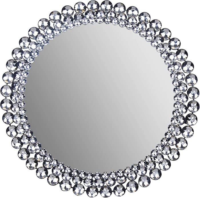 Everly Hart Collection Round Jeweled Accent Mirror, 24" x 24", Silver