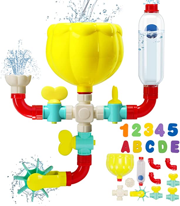 STEAM Life Kids Baby Bath Toys for Toddlers 3-4 Years Bathtub Toy Pipes with Foam Bath Letters and Foam Bath Numbers Suction Cup Toys Shower Toddler Bath Holiday Toys Gifts for Babies Girls Boys