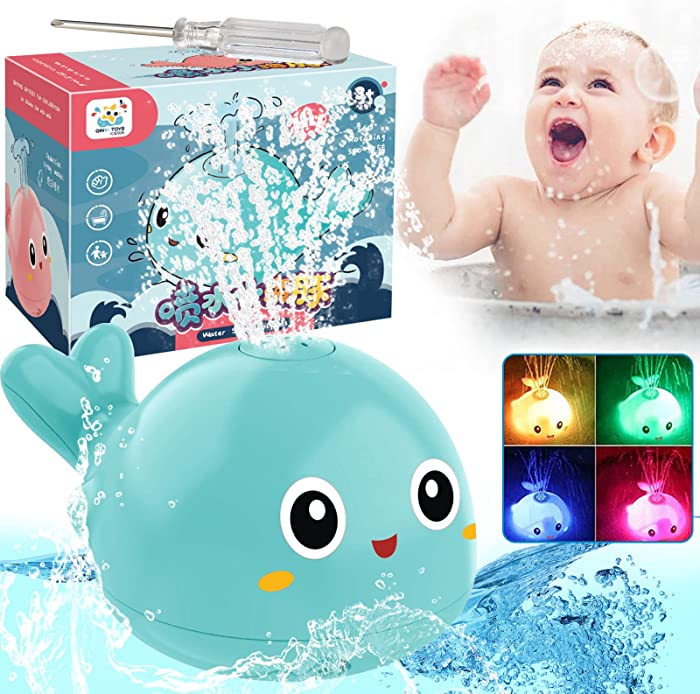 Whale Baby Bath Toys for Kids, Light Up Spray Water Whale Bath Toy for Swimming Pool [with Screwdriver], Sprinkler Bathtub Toys for Toddlers LED Light, Induction Bathroom Shower Toy for Infant (Blue)