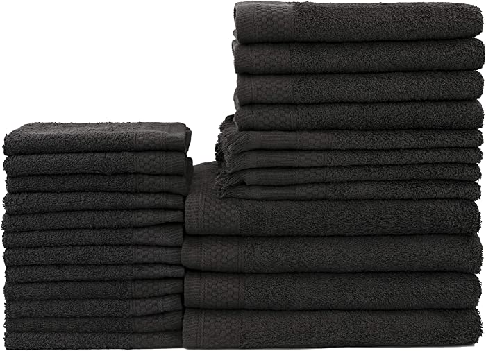 Baltic Linen Multi Count 100% Cotton Towels, 4 Bath Towels, 4 Hand Towels, 4 Fringed Fingertips, 12 Washcloths, Black, 24 Piece Set,353624380