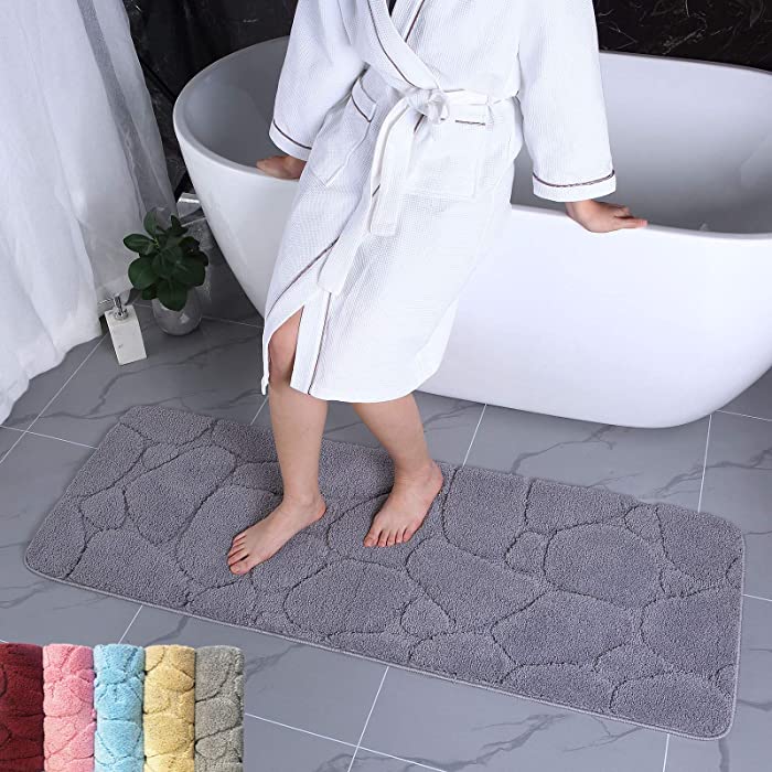 Heeneeso Bathroom Rug 55"x20" Grey Stone Water Absorbent, Ultra Soft Shower Bath Mats for Bathroom Non-Slip Machine Washable for Doorway/Kitchen/Bathroom/Laundry Room/Bedroom