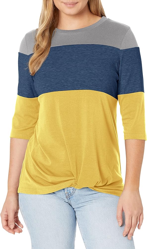 Minthunter Women's Half Sleeve T Shirts Casual Color Block Round Neck Spring Tops