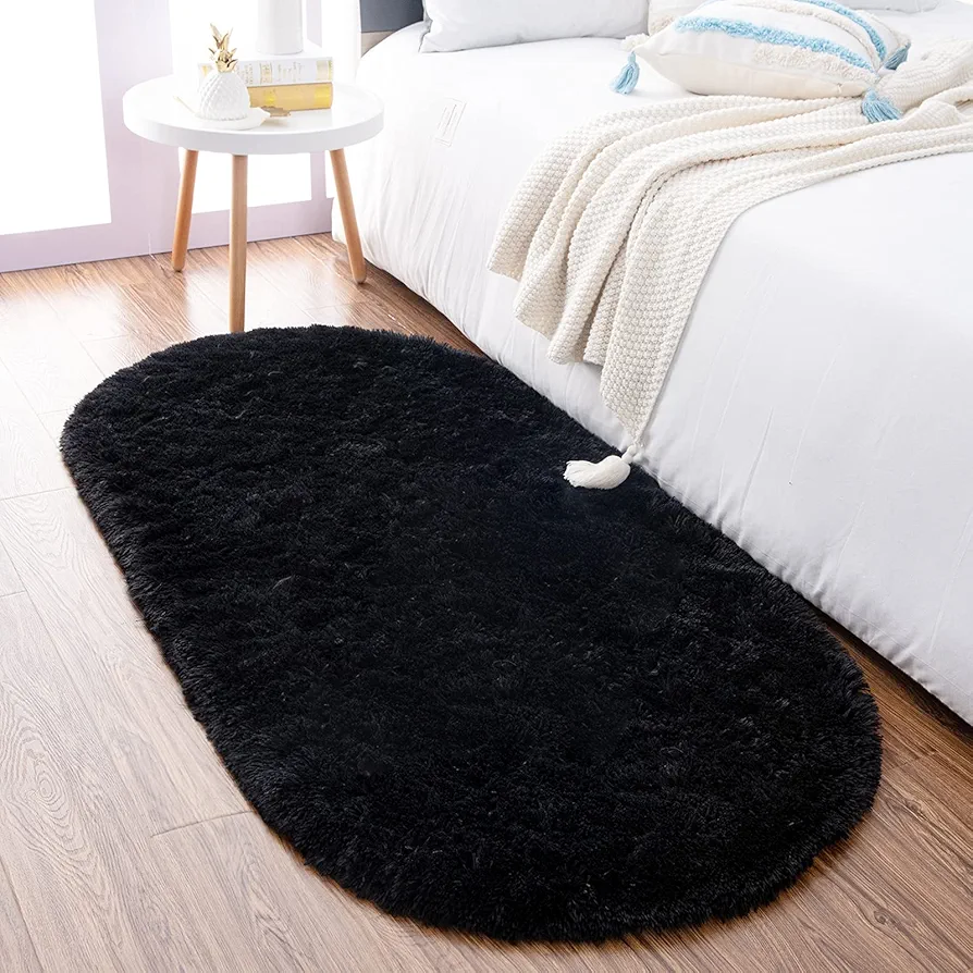 Noahas Ultra Soft Fluffy Bedroom Rugs Kids Room Carpet Modern Shaggy Area Rugs Home Decor 2.6' X 5.3', Black