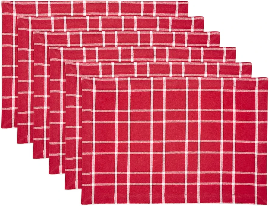 DII Holiday Dining Table Linen Collection Holly Berry Plaid, Christmas Placemat Set, 13x19, Red & White, 6 Piece