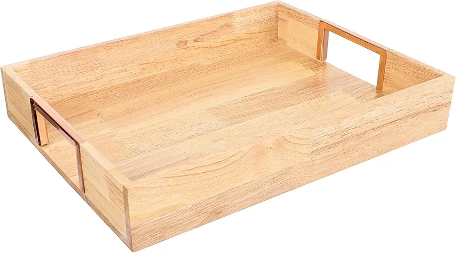 15-inch Large Wooden Natural Oak Wood Serving Tray with Handles 15" x 11" - Decorative Platter for Breakfast in Bed, Lunch, Dinner, Appetizers, Patio, Ottoman, Coffee Table, BBQ, Party for Lap Couch