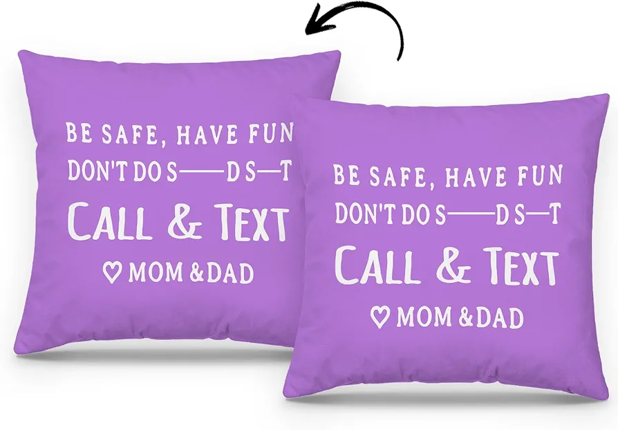 Have Fun Be Safe Don't Do Purple Preppy Throw Pillow Covers College Dorm Cushion Cover, Funny Call Text Mom Dad Home Sofa Living Room Bed Decorative Pillow Cases 18 x 18 Pillowcase