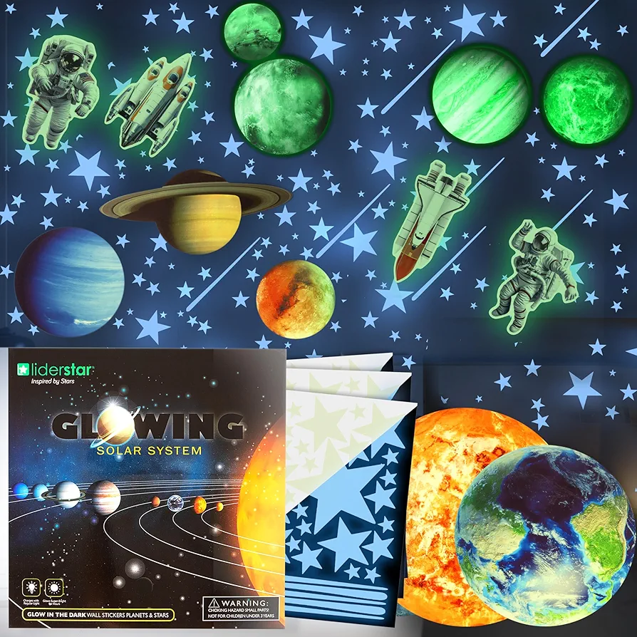 Glow in The Dark Stars and Planets, Bright Solar System Wall Stickers with Astronaut - Ceiling Decals for Kids Bedroom Any Room,Shining Space Decoration, Birthday Christmas Gift for Boys and Girls