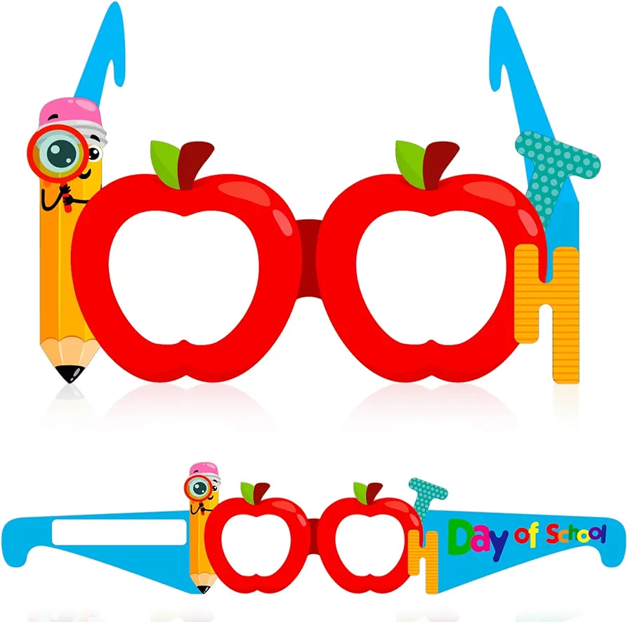 FaCraft 100th Days Of School Glasses 100 Days Paper Glasses Crowns 100th Day Of School Decorations Gifts 100th Day Of School Party Glasses for Kids Kindergarten Classroom Party Favors Supplies 24PCS