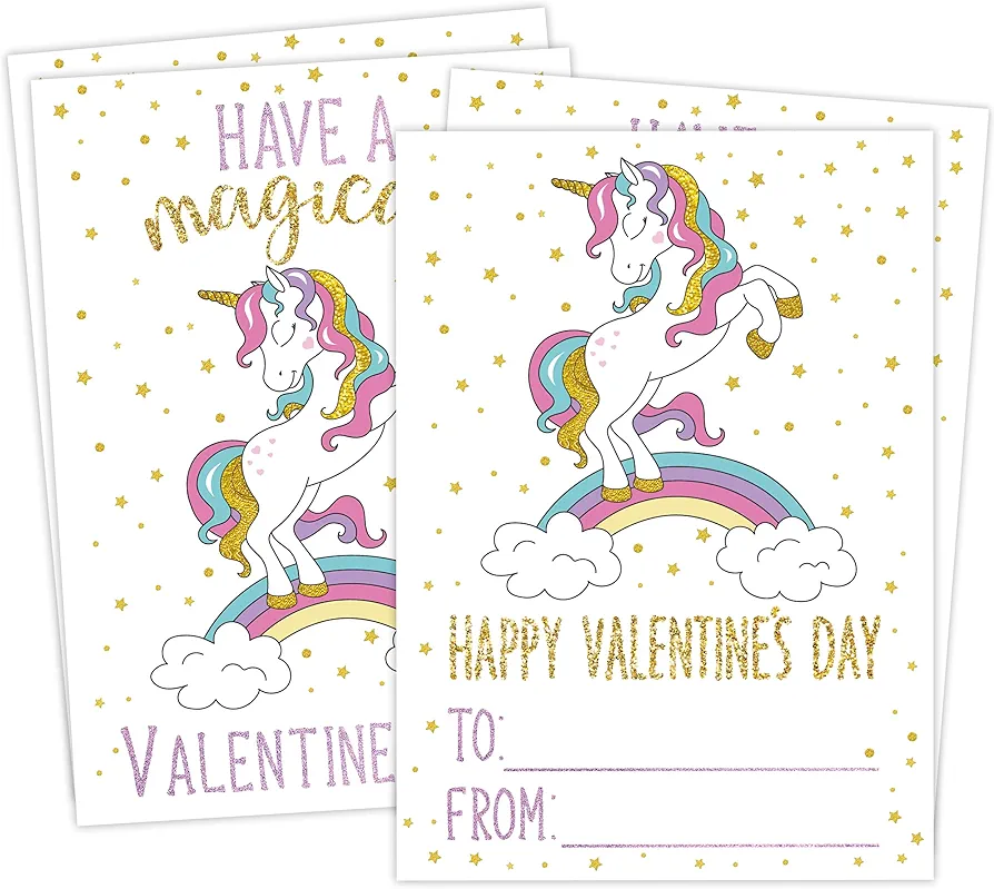 30pcs Greetings Valentine's Day Cards for Boys Girls Classroom,Rainbow Unicorn Themed Valentine's Exchange Cards,Valentine's Thank You Cards,Child Boys Girls Valentines Party Favor,1S