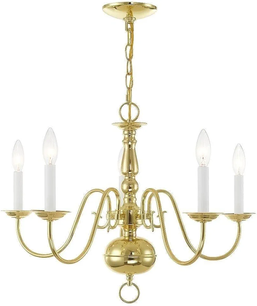 Livex Lighting 5005-02 Williamsburg 5 Light Polished Brass Chandelier