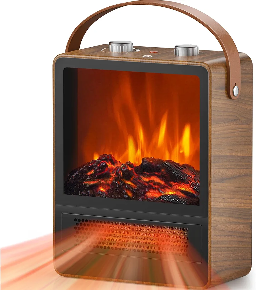 Electric Fireplace Heater for Indoor Use, 1500W/750W Space Heater Fireplace with 3D LED Flame, Double Safety Protection, Portable Fireplace Heater for Home Office Christmas Decoration