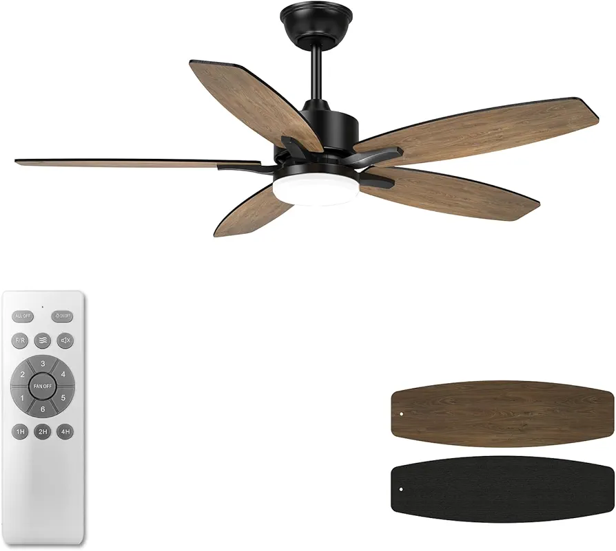 42 Inch Ceiling Fan with Light, Small farmhouse Ceiling Fan with Remote, Reversible DC Modern Black Fan Light with 3CCT, 6 Speeds for Small Room, Bedroom, Living Room and Kitchen, Indoor Outdoor