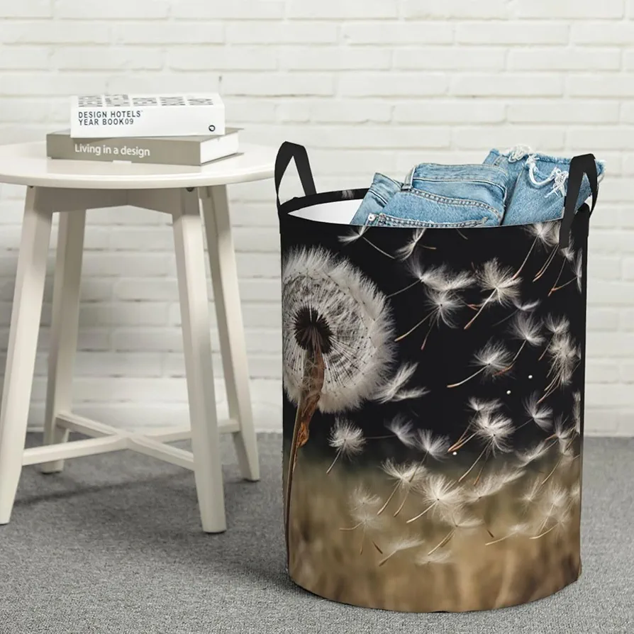 Laundry Basket Waterproof Laundry Hamper With Handles Dirty Clothes Organizer Blowing Away In The Wind Print Protable Foldable Storage Bin Bag For Living Room Bedroom Playroom, Small, Black