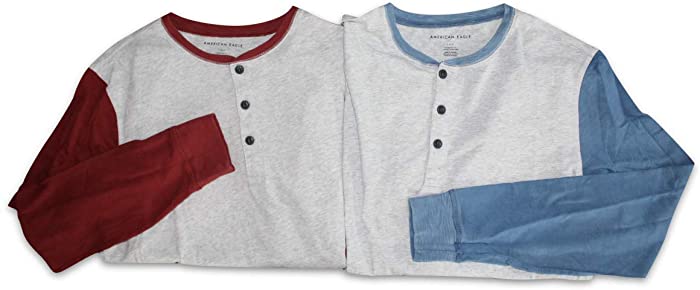 American Eagle AE Men's Lot of 2 Long Sleeve Slub Color Block Henley Baseball Style Shirt AEO Mens Large 2-Pack Shirts