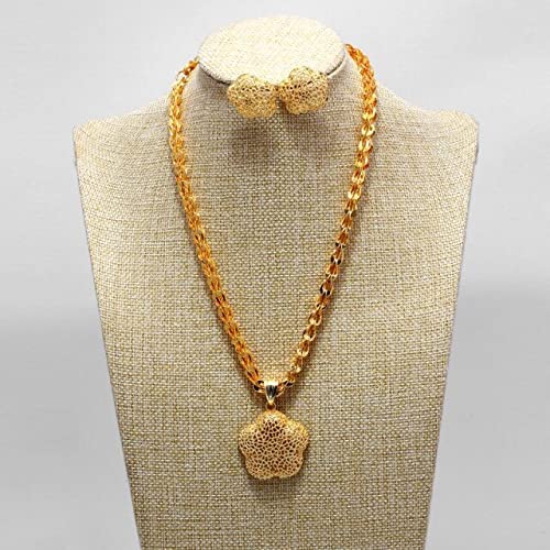 Dubai Jewelry Sets for Women Gold Color Ethiopian Pendant Necklaces Earrings Middle Eastern Arab African Wedding Jewelery