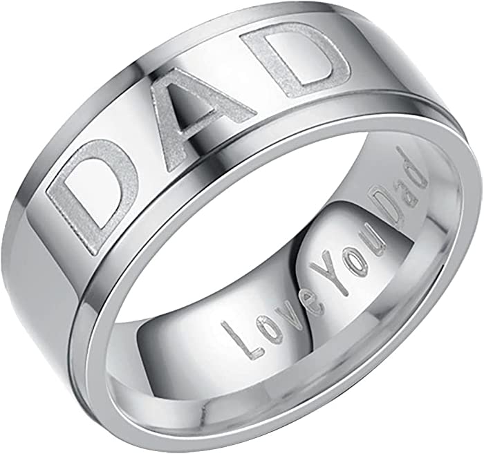 Wedding Bands for Men Fidgets Anxiety Rings Engraved Love You Dad Women Men Eternity- Wedding Engagement Bands Cocktail Party Biker Band Ring Jewelery Gift Father's Day Ring Size (A, 10)