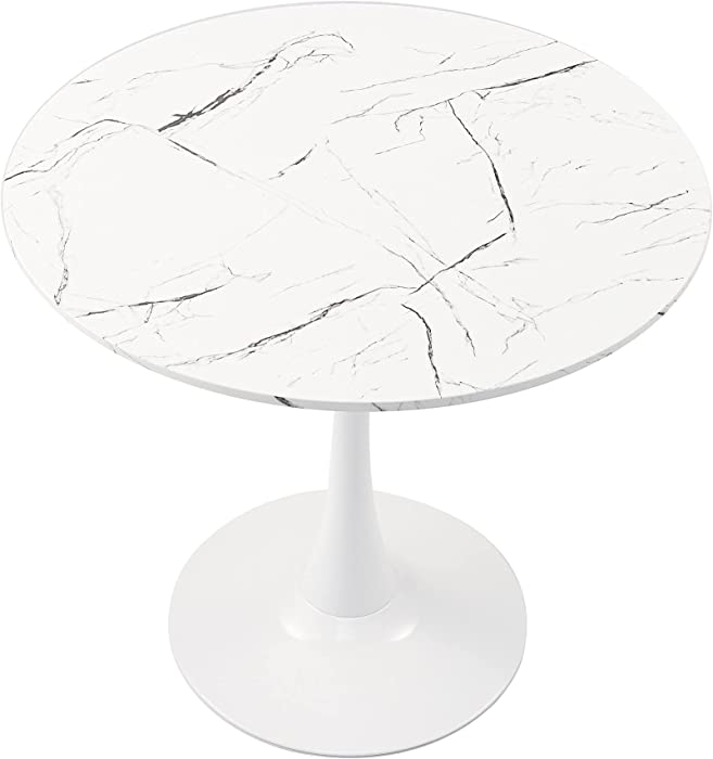 VONLUCE 32 Inch Round Dining Table with Faux Marble Top for Kitchen Bar Patio and More, Modern Small Coffee Table Living Room Accent Table with Tulip Style Metal Base and 165lb Capacity for 2-4, White