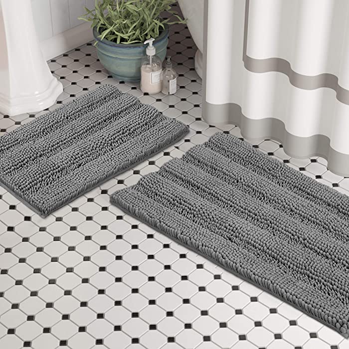 Bath Mats for Bathroom by Zebrux, 20x30''+15x23'' Set Extra Soft and Absorbent - Grey Bathroom Rug Set Indoor/Kitchen Rug, Light Grey.