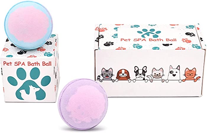 2Pcs Dog Bath Balls Organic Bath Pet Salt Ball Fizzies Bath Bombs Cat Cleaning Beauty Spa Ball Bubble Explosion Bath Salt Ball