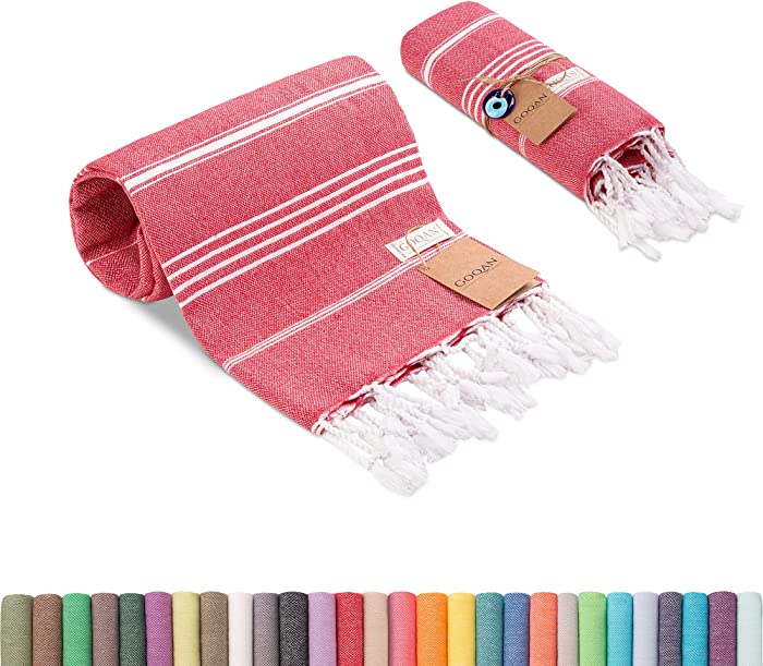 Realgrandbazaar Lucky Turkish Towels Beach Towels %100 Cotton - Pre Washed, No-Shrink, Quick Dry, Soft 39x71' Large Peshtemal, Turkish Towel, Set can be Made - Goqan by realgrandbazaar (Red)