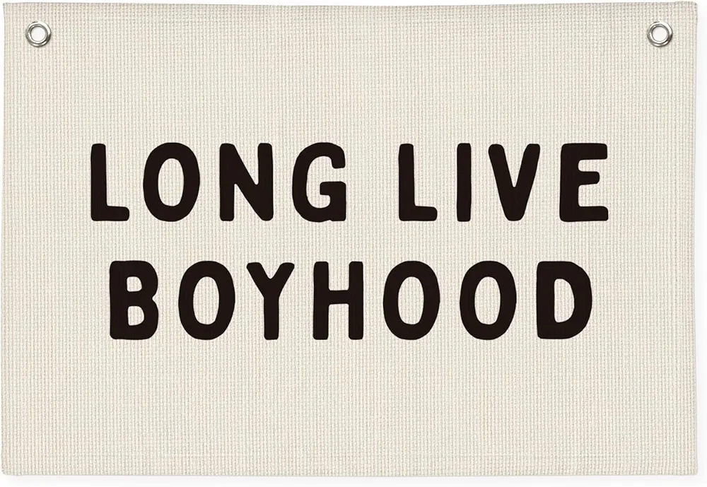 Long Live Boyhood Banner, Boy Nursery Decor, Canvas Banner Wall Hanging Banner Flag Decor for Nursery Playroom Toddler Room, Boys Kids Room Decor