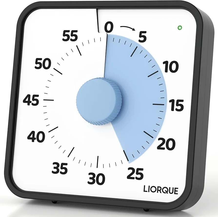 LIORQUE 60 Minute Visual Timer for Kids and Adults, Non-Ticking 7.5 Inch Large Visual Countdown Timers for Classroom Desk Countdown Clock with Magnetic Backing, Kids Pomodoro Timer Clock