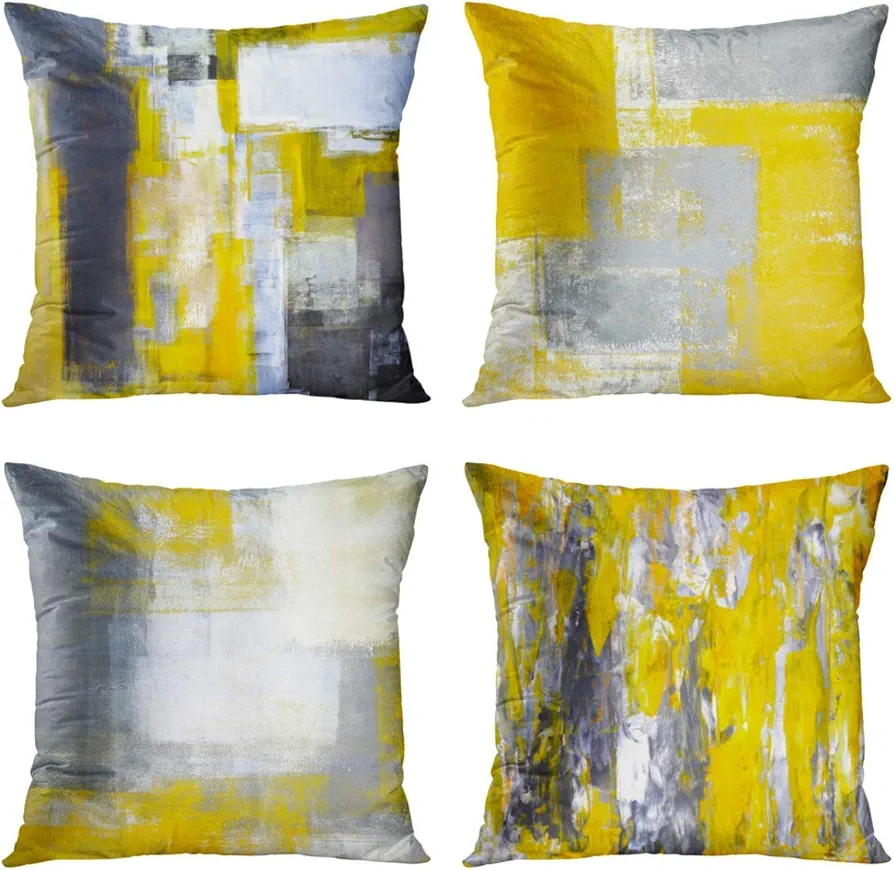 Britimes Throw Pillow Covers Home Decor Set of 4 Pillow Cases Living Room Decorative 20 x 20 Inches Cushion Couch Sofa Pillowcases Grey and Yellow