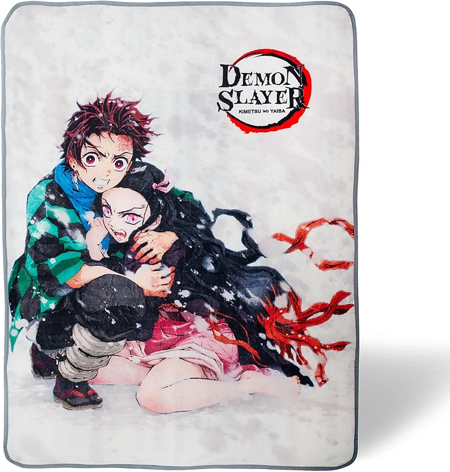 Demon Slayer Tanjiro & Nezuko Plush Throw Blanket | Super Soft Fleece Blanket, Cozy Sherpa Cover for Sofa and Bed, Home Decor Room Essentials | Anime Manga Gifts | 45 x 60 Inches