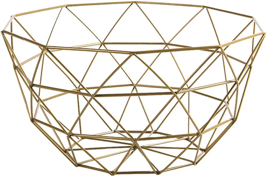 Fruit Stand Vegetables Serving Bowl Basket Holder for Kitchen Counter,Table Centerpiece,Fiesta,Metal Iron Wire,Wedding,Living Room,Large Round Modern Stylish Tray Storage for Banana,Bread,Gold