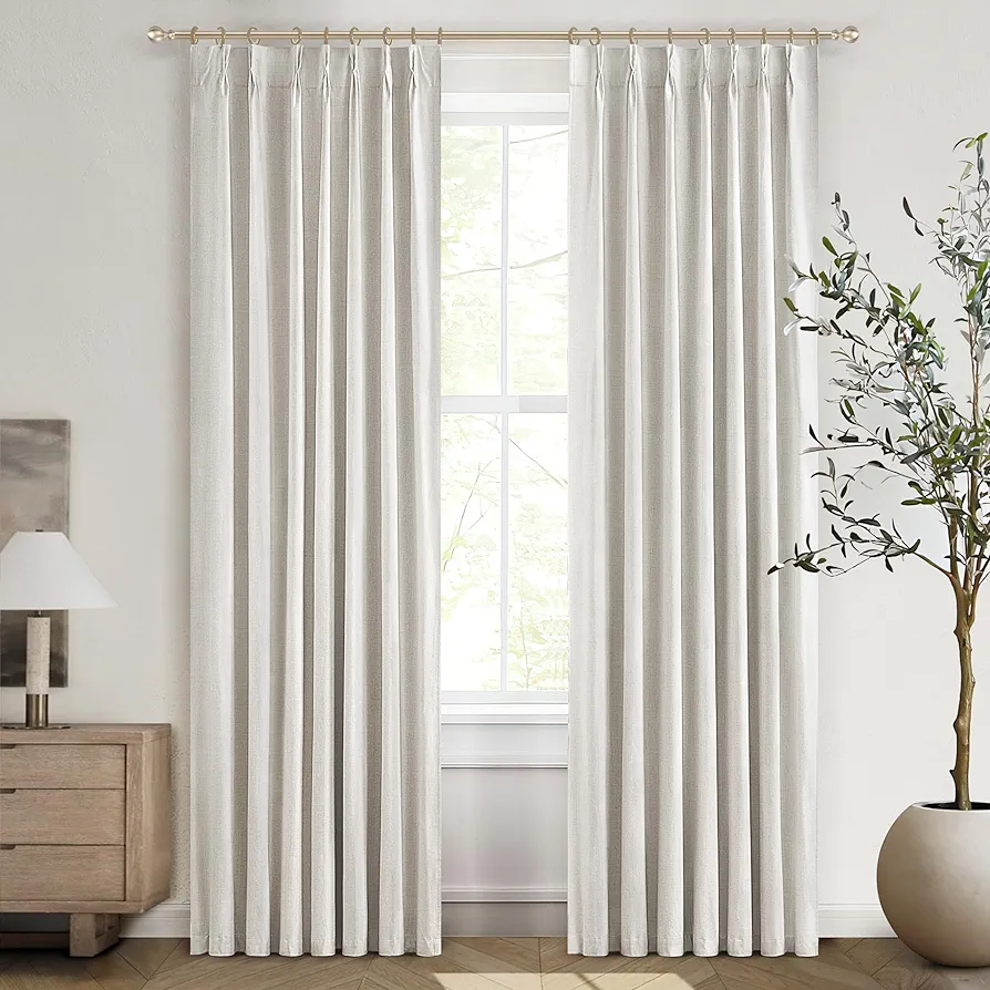 Birch Drapes 84 Inch Length 2 Panels Set, Darkening Curtains for Bedroom Windows Beige Energy Efficient Thermal Lined Rustic Country Blackout Curtains for Living Room with Rings/Pencil Pleat 7ft