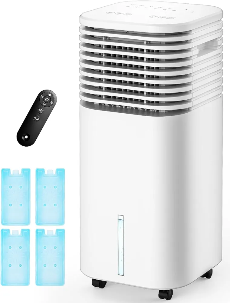 4-IN-1 Portable Air Conditioners, Evaporative Air Cooler w/4 Modes & 3 Speeds, 15H Timer for Smart Auto-off, 2-Gal Tank for 20H Cooling,17FT Remote,No Hose Needed,120°Oscillating Swamp Cooler