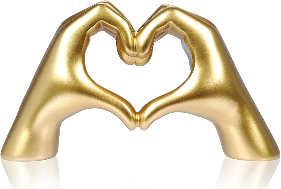 Heart Hands Sculpture, Gold Decor for Living Room Bedroom, Love Finger Room Decor Aesthetic, Shelf Decor for Office, Coffee Table, Desk, Wedding, Party, Gifts for Girl