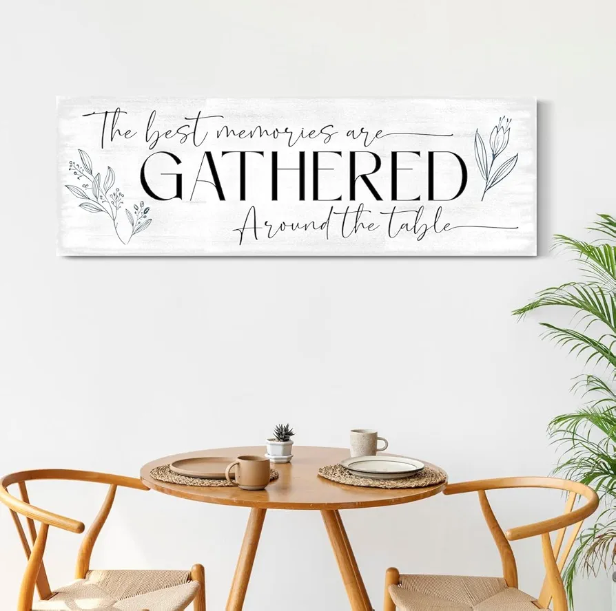 Canvas Print The Best Memories Are Made Gathered Around The Table Sign Wall Art Minimalist Plants Gather Sign Poster Painting For Dining Room Kitchen Decor Housewarming Gift Unframed