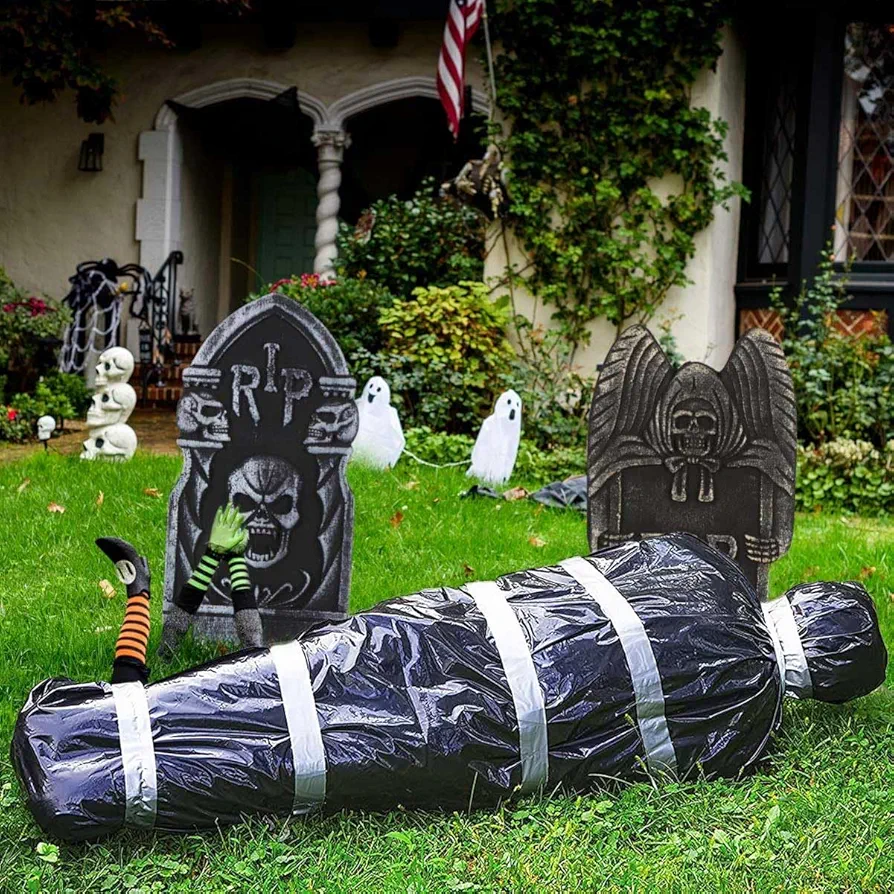 Halloween Decorations Corpse Dead Victim Props 60 inch Hanging Dead Body Decorations Scary Fake Corpse in Bag Indoor Outdoor Halloween Props Creepy Decor Haunted House Hanging Decorations (Black)