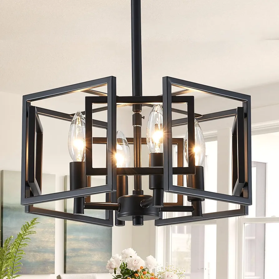 4-Light Farmhouse Ceiling Light Fixtures, 13" Black Dining Room Pendant Lighting Adjustable Height Vintage Lights for Bedroom Kitchen Island Foyer