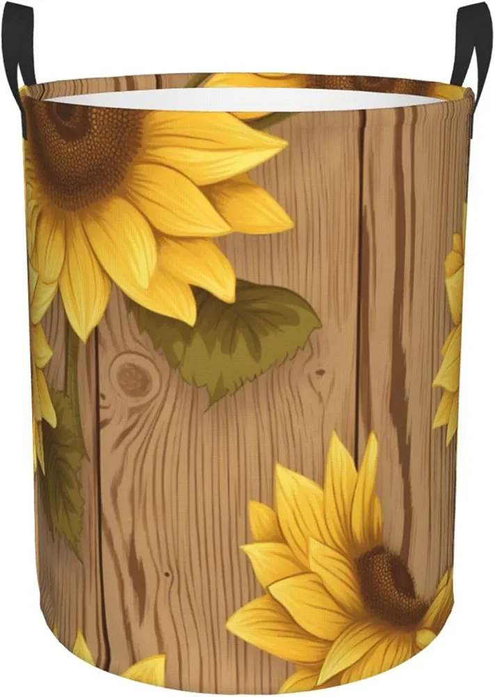 Laundry Baskets with Handles Waterproof Small inches Storage Basket, Collapsible Laundry Hampers, Laundry Room Organization & Apartment Essentials - Sunflower Printed