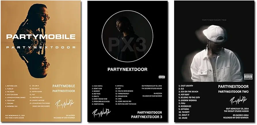 PARTYNEXTDOOR Poster Album Cover Limited Edition Posters (Set of 3) Unframed 8in x 12in(20x30cm) Paper Poster Bedroom Decor Office Room Decor Gift