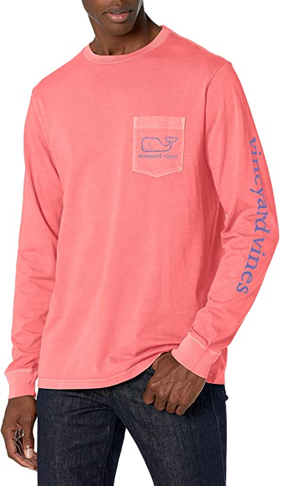 vineyard vines Men's Long-Sleeve Garment Dyed Vintage Whale Pocket T Shirt