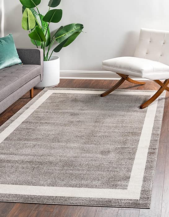 Unique Loom Del Mar Collection Area Rug-Transitional Inspired with Modern Contemporary Design, Rectangular 6' 0 x 9' 0, Gray/Ivory